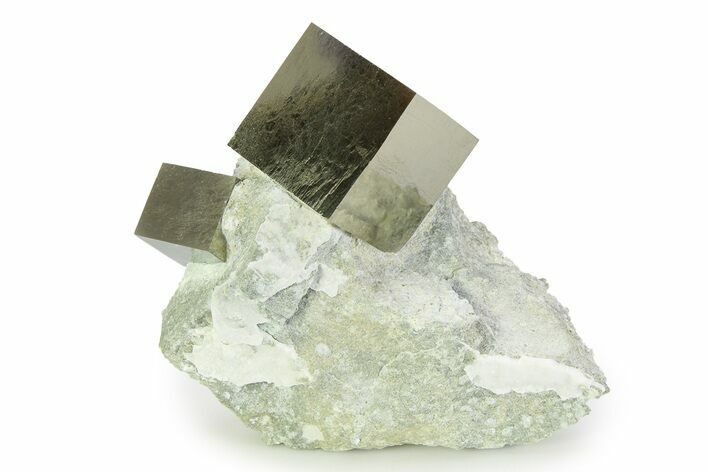 Two Large Shiny Pyrite Cubes In Rock - Navajun, Spain #343200